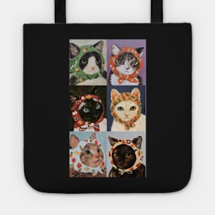 six cats wearing head scarf painting Tote