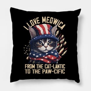 4th July Cat Lover I Love Meowica Funny Patriotic Cat Woman Pillow