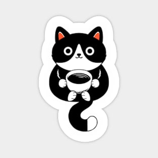 Cat Drinking Coffee Magnet