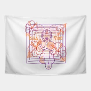 Psychedelic Issa Vibe Spacey Earth Girl (white bg, purple and goldish orange variation) Tapestry