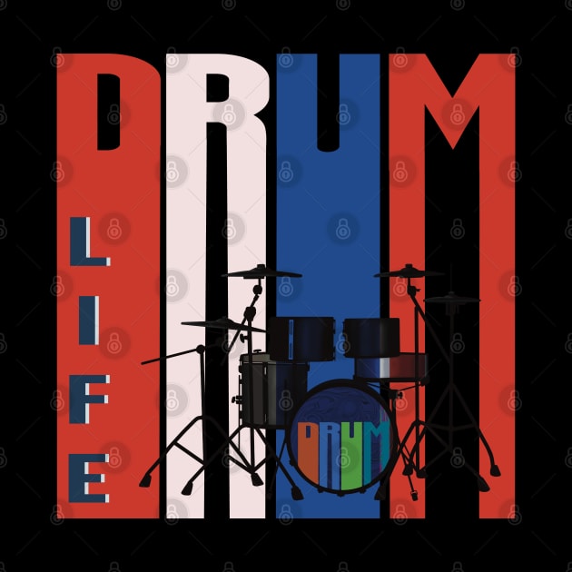 Drum kit on coloured Lettering by KateVanFloof