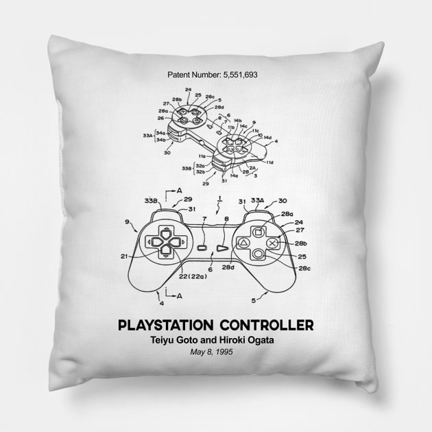 Playstation Controller Patent Black Pillow by Luve