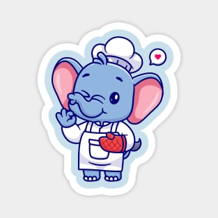 Cute Chef Elephant Cartoon Magnet