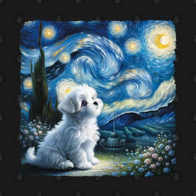 Starry Maltese Dog Portrait - Pet Portrait by starry_night