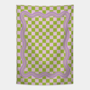 90s Checkerboard - Green-Purple Tapestry