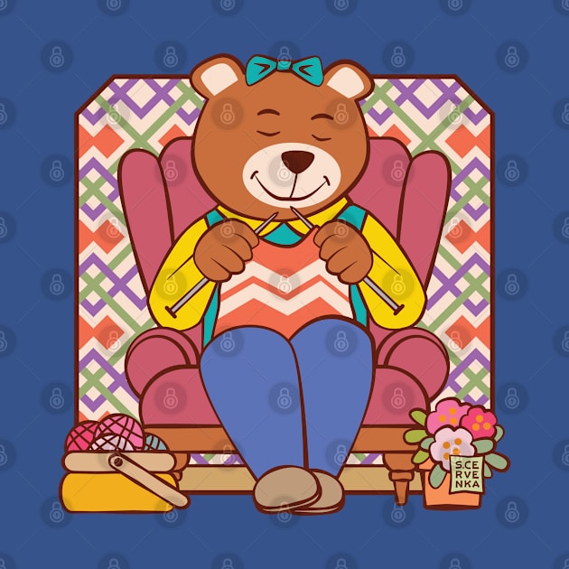 Bear Knitting in Chair by Sue Cervenka