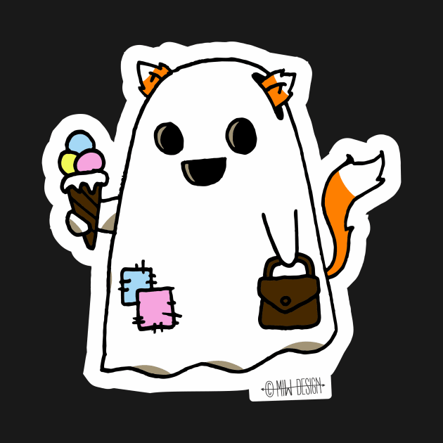 Cute little funny fox ghost cat tail eat ice cream by MIWDesign