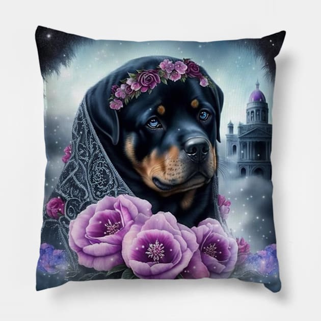 Modest Rottweiler Pillow by Enchanted Reverie