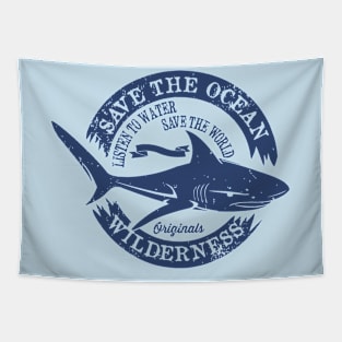 save planet ocean wild shark Tapestry