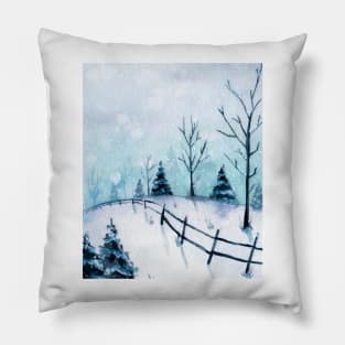 Winter landscape Christmas watercolor Pillow