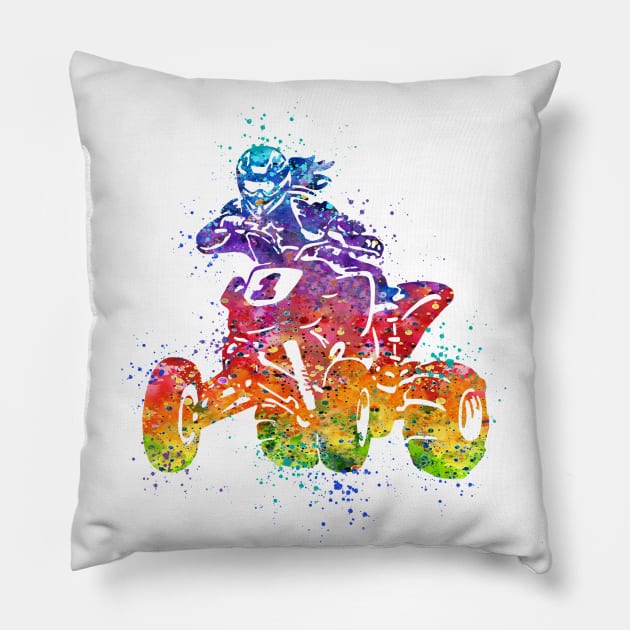 Four Wheeler Riding Girl Watercolor Silhouette Pillow by LotusGifts