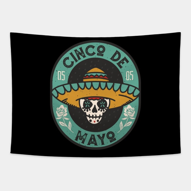 5 de Mayo I 5th May I Mexican Skull with Hat I Cinco de Mayo Tapestry by schmomsen