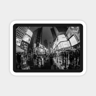 Rainy night in Times Square New York City BW Magnet