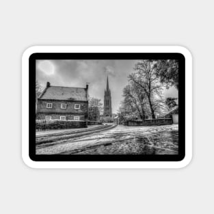 St James' Church, Louth, UK, Black And White Snow Scene Magnet