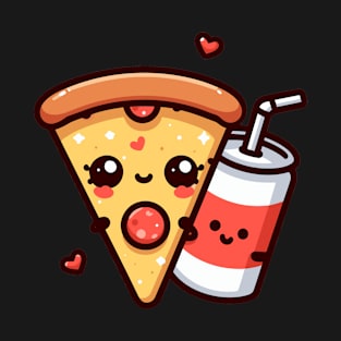 Cute Kawaii Pizza Slice with a Cola Drink | Kawaii Pizza Party | Design for Pizza Lovers T-Shirt