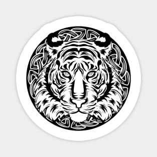 Tiger face print graphic black and white Magnet
