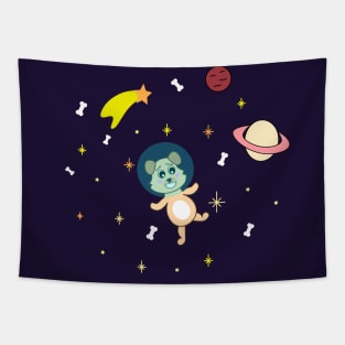 Kawaii astronaut dog in space with planets stars and bones Tapestry