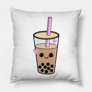 Kawaii face boba milk tea/bubble tea with hearts Pillow