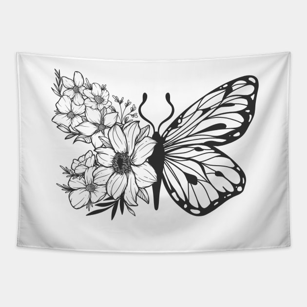 Floral Butterfly Tapestry by P7 illustrations 