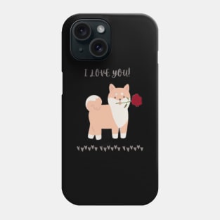 Puppy Dog with a Red Rose, I Love You Phone Case