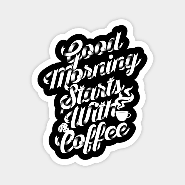 Good morning stars with coffee, coffee slogan white letters Magnet by Muse