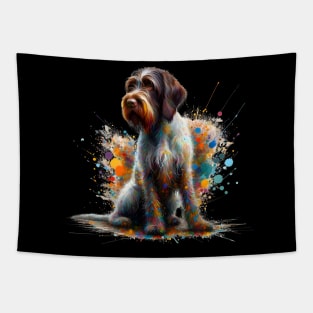 Wirehaired Pointing Griffon in Vibrant Splash Art Tapestry