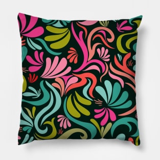 Colorful abstract doodles on black background Pillow