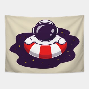 Cute Astronaut Swimming On Space Pool Cartoon Tapestry