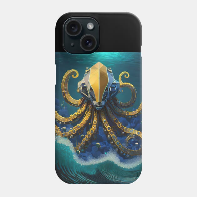 Octomaton Presides over an Underwater Tidal Wave Phone Case by MikeCottoArt