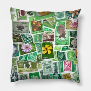 All over the world - green postage stamps Pillow