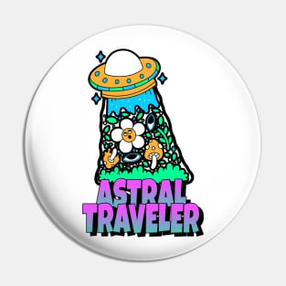 Astral Traveler Space Ship Shrooms Pin