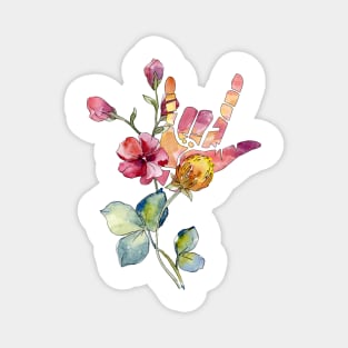 ASL Sign Language Shirt Deaf Interpreter ILY Sign Floral Watercolor Cute Gift Magnet