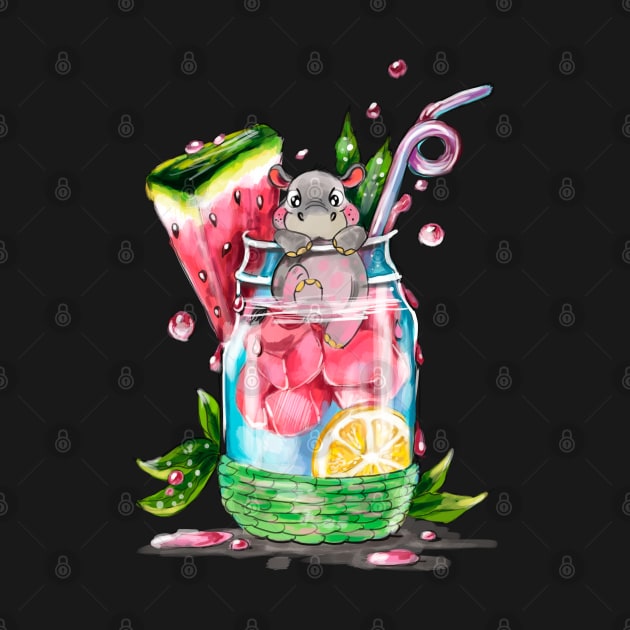 Cute Hippo and Fruit Cocktail by KimLeex