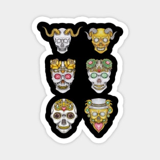 Skull head fancy art set witn gems diamond silver and gold design. Magnet