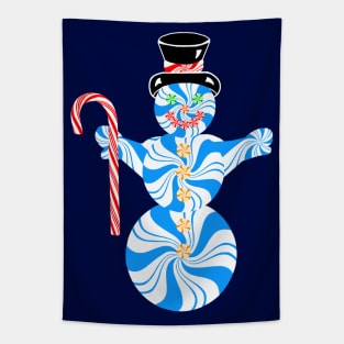Blue Peppermint Snowman with Candy Cane Tapestry