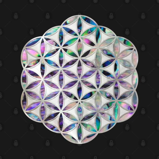 Flower of life Abalone shell on pearl by Nartissima