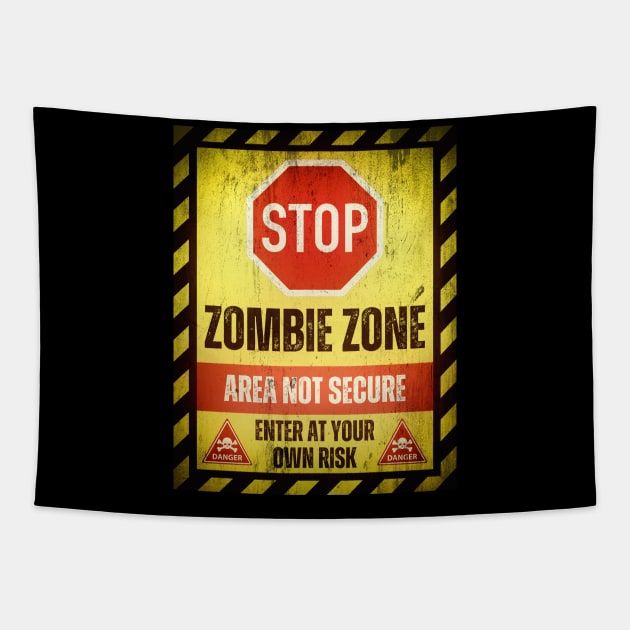 Stop! Zombie Zone Tapestry by ZombieTeesEtc