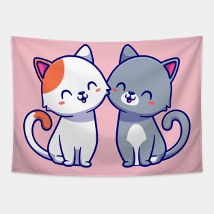 Couple Of Cat Cartoon Tapestry