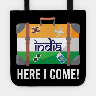 India Here I Come. India Travel India Flag Suitcase Design Tote