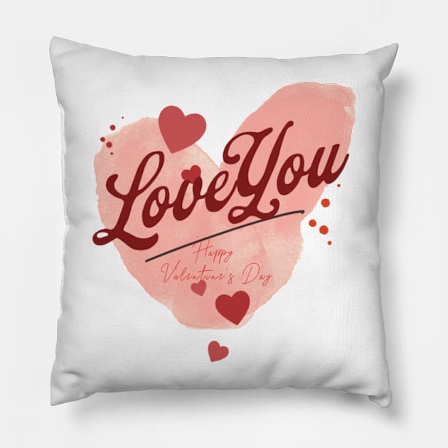 Love you, Happy Valentines Day,14 February , Red Heart Pillow by KoumlisArt