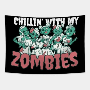 Chillin' with My Zombies Creepy Cute Halloween Tapestry