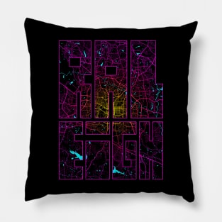 Raleigh, USA City Map Typography - Neon Pillow