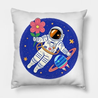 astronaut woman on space with flowers Pillow