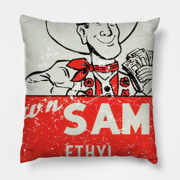 Sav'n Sam's Ethyl Gasoline Pillow by MindsparkCreative