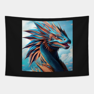 Ferocious Blue and Orange Frilled Dragon Tapestry