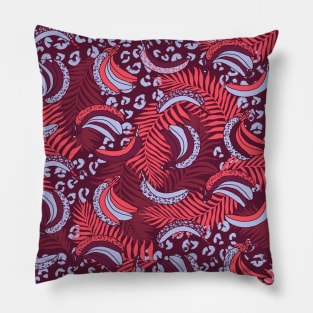 Coral and Light Blue Palms and Bananas Pillow