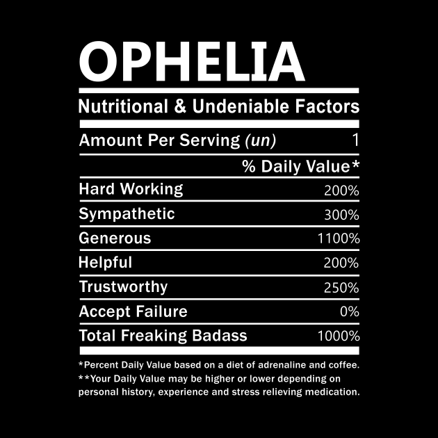 Ophelia Name T Shirt - Ophelia Nutritional and Undeniable Name Factors Gift Item Tee by nikitak4um