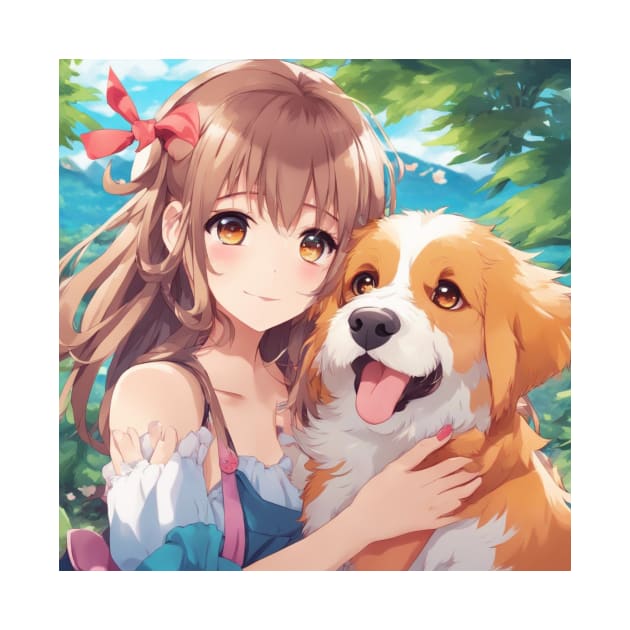 Anime Girl with a cute Dog #022 by merchonly4you