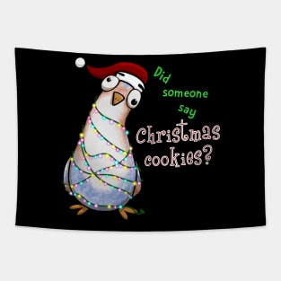 Curious Christmas Pigeon Looking for Cookies - Dark Tapestry
