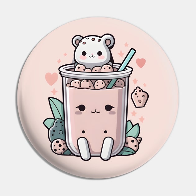 Kawaii Boba Tea with Cute Kitty Cat Pin by LisaHartjesx
